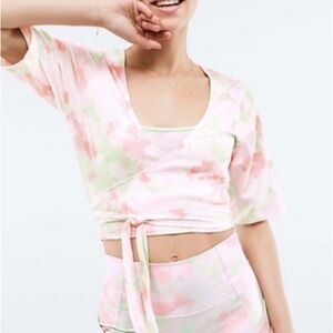 Fabletics Pink and Green Tie-Dye Crop Top